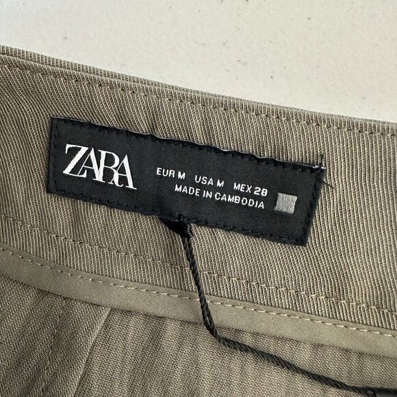 Zara Pleated Ankle Pants Size M Khaki Baggy - Picture 11 of 14